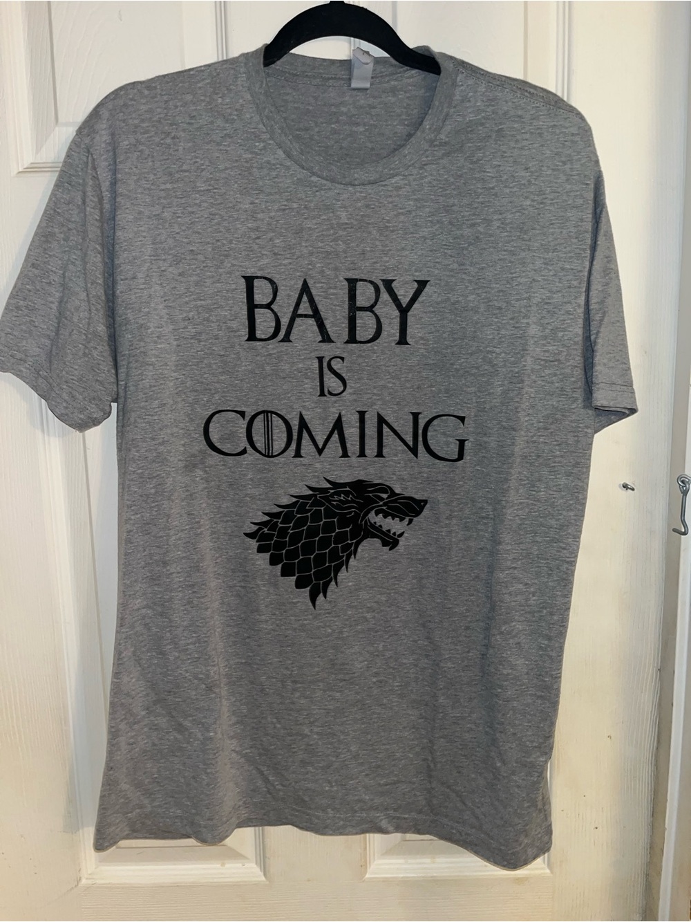 Next Level Apparel Gray "Baby Is Coming" Graphic Tee